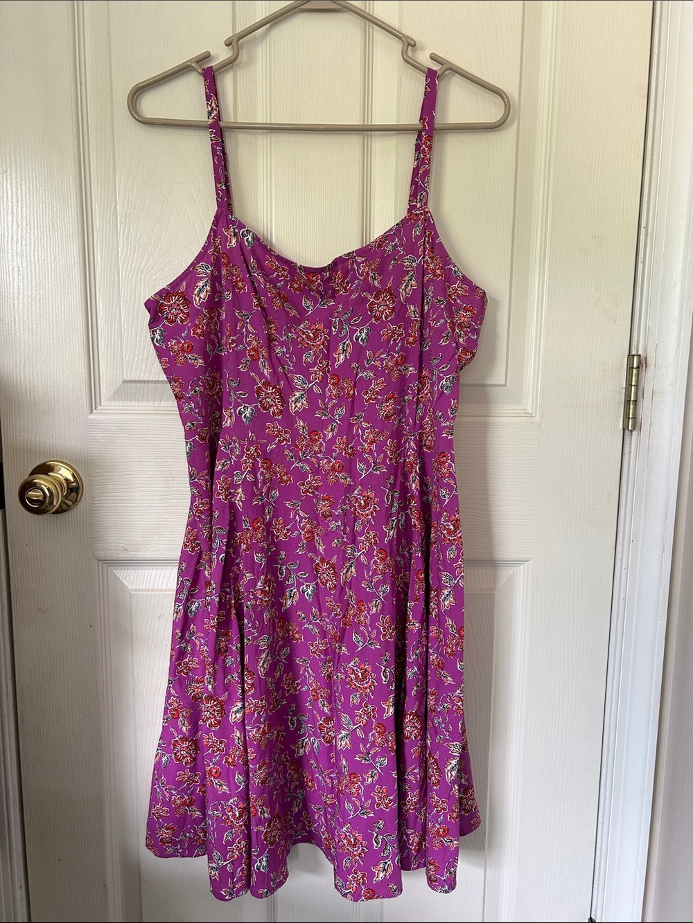 Floral Spaghetti-Strap Dress in Magenta